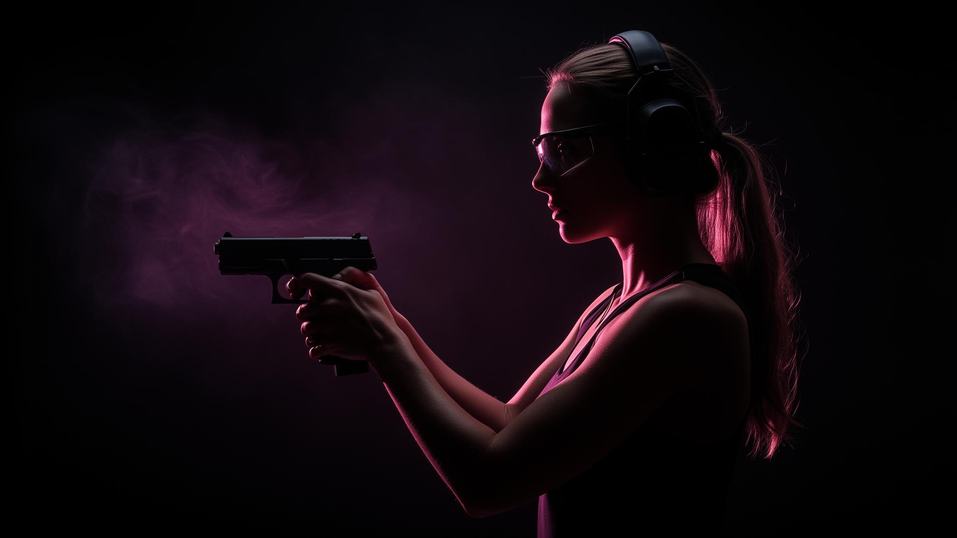 Trained woman shooter on the range